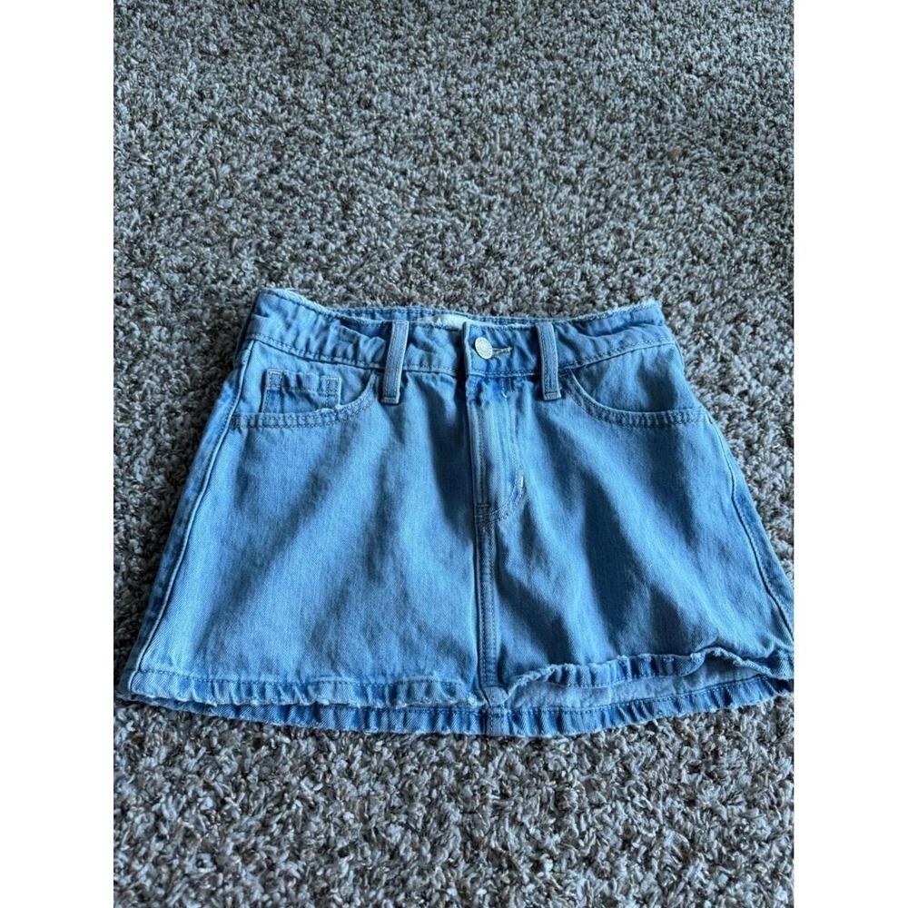 Hollister Light Wash Denim Mini Skirt Raw Hem W23 Womens Casual Blue Skirt